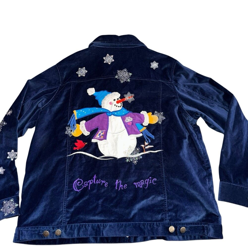 The Quacker Factory Vtg Womans Jacket Embroidered Snowman Capture‎ The Magic L